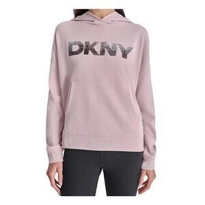DKNY Women's Sequin Hoodie Large Pink Allure Pullover Sweatshirt NWT